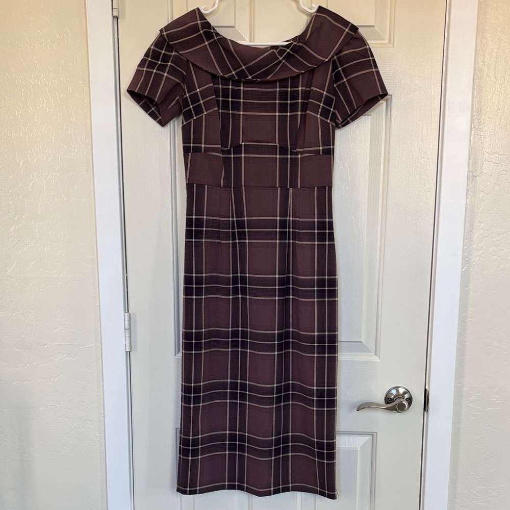 Stop Staring! Vintage style 1950s purple plaid wiggle dress.